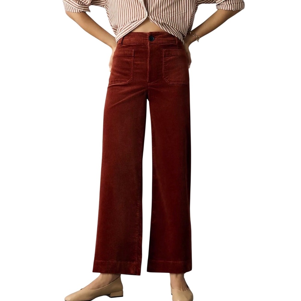 Maeve Anthropologie The Colette Wide Leg Corduroy Pants Rust Brown 26 Cropped